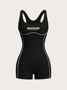 SHEIN ICON 性感露背字母印花连体衣