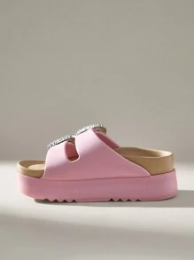 Solecia Women's Platform Slip On Slide Sandals, Minimalist Casual Everyday Wear