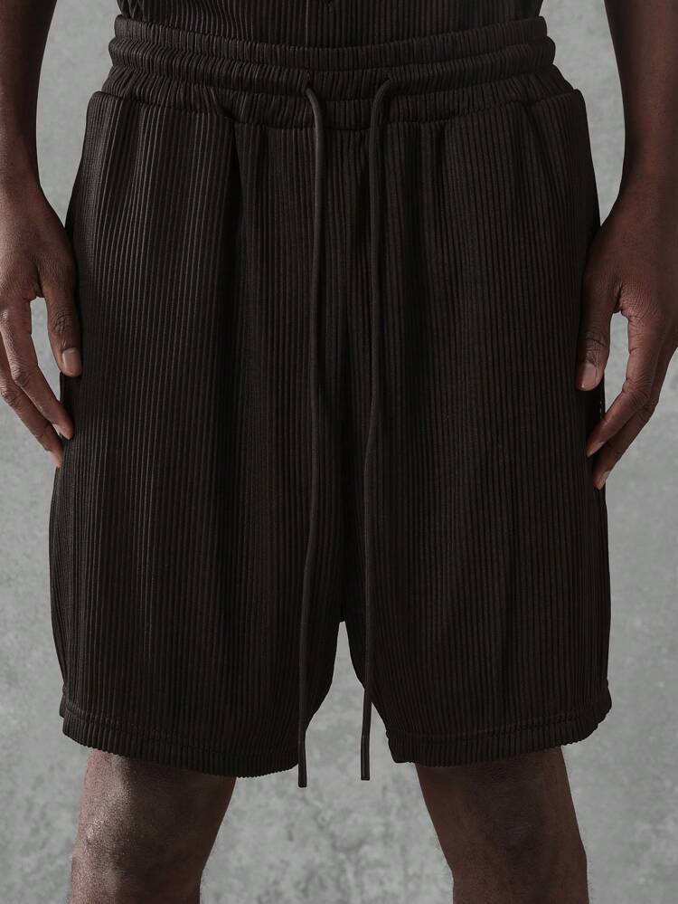 Plisse Textured Drop Crotch Drawstring Shorts