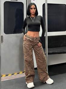 EURMUSE 女士高腰阔腿牛仔裤 ZEBRA - 彩色 - 查看 5