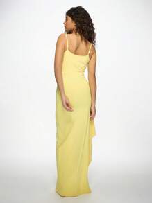 MISSGUIDED Elegant Draped Cowl Neck Maxi Evening Dress With Side Slit Spaghetti Straps Ruched Bodycon Design Perfect For Prom Wedding Guest Special Occasions