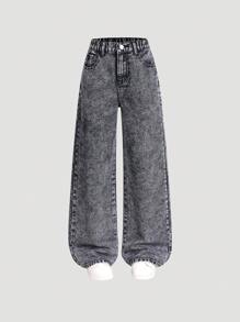 SHEIN Explorewe 2pcs Tween Girl All-Match Versatile Straight Wide Leg Denim Jeans, School, Campus, College Chic For Autumn/Winter - Multicolor - View 7