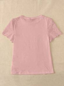 EMERY ROSE Solid Eyelet Embroidery Scallop Trim Tee - Baby Pink - View 6
