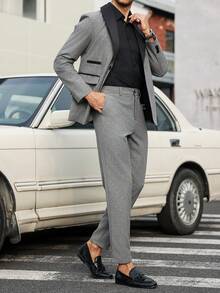 Manfinity Mode Men's Contrast Color Shawl Collar Long Sleeve Suit Jacket And Pants 2 Pieces Set Pants Suits For Men's Suit And Pants Men's Suit Formal Men Casual Suit - Grey - View 3