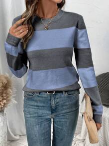 EMERY ROSE 时尚优雅高端女士毛衣，长袖宽松针织套头衫，学生装，秋冬针织套头衫秋季 - 彩色 - 查看 3