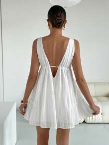 Siren Gaze 女式无袖前系带休闲迷你连衣裙 - 白色 - 查看 2