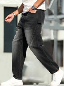 Manfinity Homme Men's Relaxed Fit Straight Leg Pocketed Casual Jeans - Grey - View 6