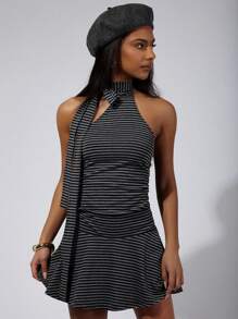 COSMINA Women's Striped Halter Casual Mini Dress