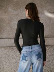 Maija Spring And Summer New Style Black Metal Chain V-Neck Sexy Women's Bodysuit, Urban, Modern, Elegant, Sleeveless, Daily Casual Commuting, Suitable For Going Out, Holiday, Holiday Party, Wedding Date Wear - Black - View 10