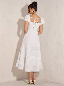 SHEIN BAE Damen vielseitiges elegantes weißes A-Linien Kleid mit quadratischem Kragen und Rüschensaum - Weiss - Übersicht 2