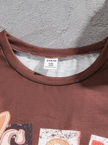 SHEIN Tween Boys 2pcs Sets - Khaki Funny English Letter Print T-Shirt Paired With Cargo Pants, Fashionable Streetwear Outfit, Suitable For Outdoor Activities And Daily Wear