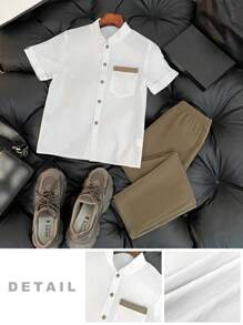 SHEIN Casuvi Kids 2pcs/Set Tween Boy Casual Collegiate Style Simple White Shirt And Trousers Outfit