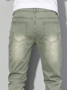 Manfinity Homme Plus Size Men's Casual Distressed Tapered Fit Jeans - Army Green - View 5