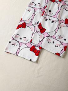 2 件可爱猫咪和心形图案女童睡衣套装 - 彩色 - 查看 3