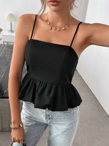 SHEIN LUNE Damski swobodny jednolity kolor, bluzka z falbanką i prosty, uroczy top bez rękawów