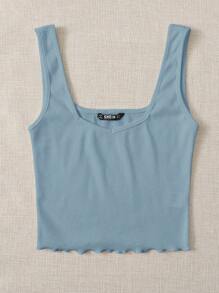 SHEIN Essnce 女士休闲纯色宽肩带针织背心 - 霧霾藍 - 查看 3