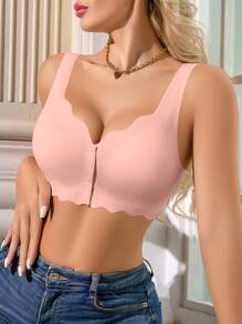 1 件女士休闲舒适前扣式无钢圈纯色舒适无缝文胸