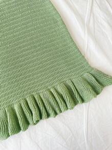 Soleia Women's Resort Moss Green Halter Backless Hollow Out Ruffled Mini Dress With Metal Buckle Decor - Green - View 3