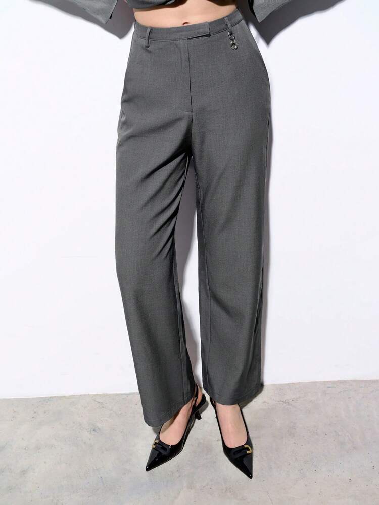 SHEIN Maija 2025 New Summer New Style Gray Woven Women's Trousers, Suit Pants, Urban, Modern And Elegant, Daily Casual Commuting, Suitable For Going Out For Vacation, Party, Wedding And Date Wear In Fall/Winter