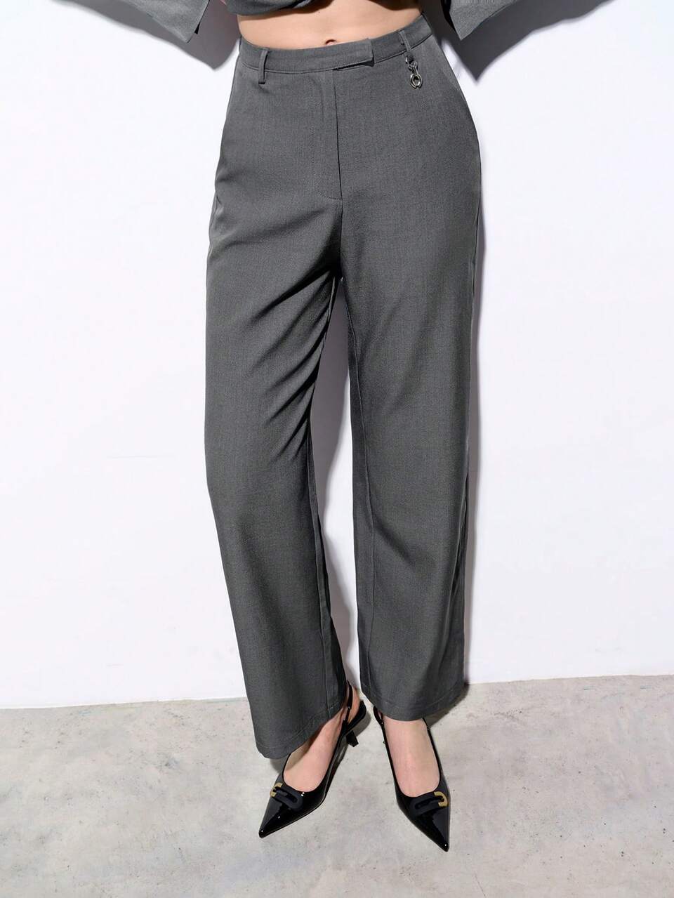 SHEIN Maija 2025 New Dark Grey Summer Business Corporate Office Women's Woven Trousers,Modern Elegant Suit Pants For Daily Casual Commuting,Party,Wedding & Date