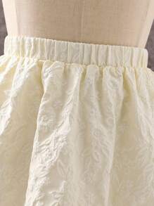SHEIN Tween Girl Elegant Casual Puff Sleeve Texture Jacquard Fabric Shirt & Skirt Set, Spring/Summer, Back-To-School Season - White - View 4