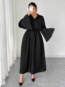SHEIN Unity Plus Size Solid Color Long Sleeve Casual Dress, Minimalist & Fashionable Everyday Wear