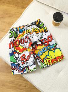 Fantacosmos Traje de baño para niños talla (Grande) Traje de baño de moda para niños preadolescentes con estampado de letras en inglés de colores y cordones, adecuado para vacaciones y verano - Multicolor - Ver 5