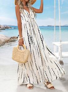 SHEIN VCAY Vestido con estampado floral tejido, vacaciones de verano