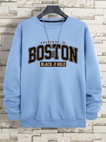 Manfinity Dauomo 男士圆领长袖字母图案休闲套头衫，秋季 - 藍色 - 查看 7