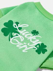 PETSIN 1 Pc Pet Dog/Cat Universal Green "Lucky Girl" Print Casual Round Neck Sweatshirt - Multicolor - View 7