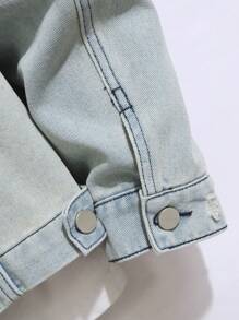 Manfinity Homme 男式长袖拉链破洞牛仔夹克 - 淺色水洗藍 - 查看 4