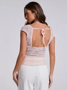 SHEIN BAE BAE Women's Floral Jacquard Lace V-Neck Backless Slim Fit Top Suitable For Valentine Day - Dusty Pink - View 2