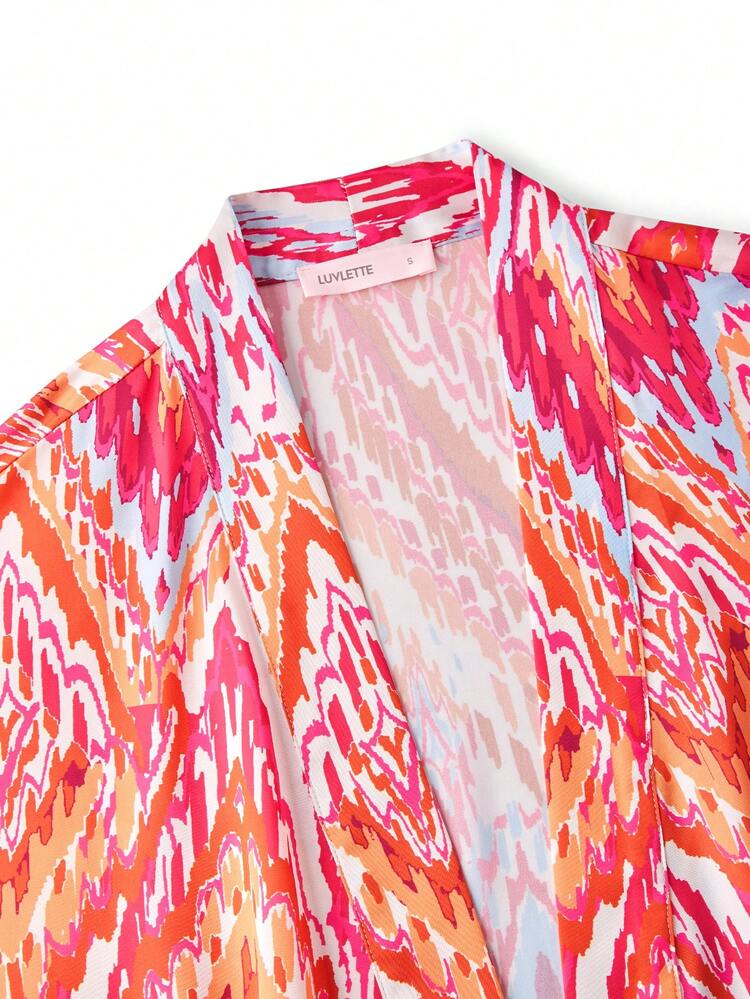 Robe de chambre en satin rose soyeux à motif, col en V, avec nœud devant. Robe d'intérieur aérée pour femmes, robe de nuit, peignoir de bain, lingerie et pyjama