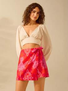 CAJUNI Women's Holiday Casual Summer Boho Tropical Pineapple Plant Print Beach Cover-Up Skirt