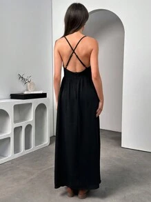 Chiquease Vestido con cuello en V profundo con bordado floral para mujer, ropa de playa de vacaciones - Negro - Ver 2