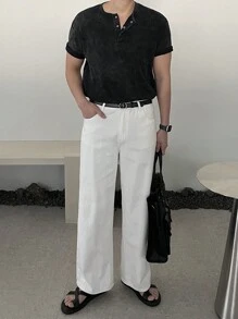 DAZY Men's Ribbed V-Neck Pullover, Distressed Design, Summer Business Attire - Dark Grey - View 6