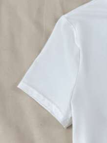 SHEIN Teen Girls' Sweet Cute Pink Bow Print White Casual Short Sleeve T-Shirt