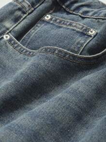 Dazy Plus Vintage Faded Straight-Leg Long Denim Jeans, All Season - Medium Wash - View 4