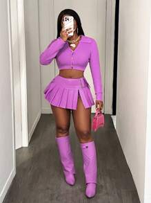 BamGleam Women's Solid Color Front Button Long Sleeve Slim Fit Casual Sweater Fall Cloth For Women - Pink - View 3