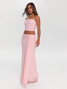 SHEIN BAE Conjunto elegante de top bandeau plisado de unicolor y falda con dobladillo de cola de sirena para mujer