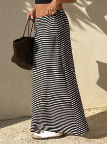 DAZY Jupe droite blocs de couleurs rayée style bohème pour vacances à la plage pour femmes