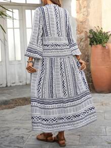 EMERY ROSE Women's Geometric Print Flare Sleeve Dress For Holiday