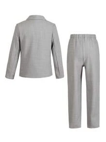 SHEIN 4 件套青少年男孩绅士服装套装：背心 + 西装外套 + 衬衫 + 裤子 + 领结，适合生日派对、婚礼、毕业典礼、周年纪念的正式西装 - 灰色 - 查看 2