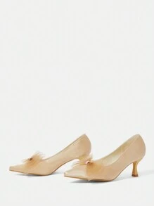 CUCCOO HITCHD 时尚优雅的金色蝴蝶结细高跟鞋，适合新年、情人节、新娘、派对、婚礼、约会、度假等场合春季鞋春假复活节舞会高跟鞋 - 芥末黃 - 查看 4