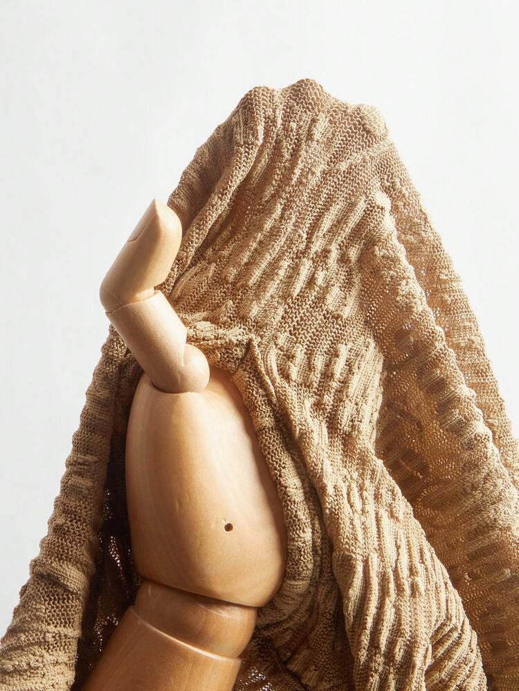 Elegant Work Wear Khaki Pearl Collar Bell Sleeve Textured Top , Women New Year