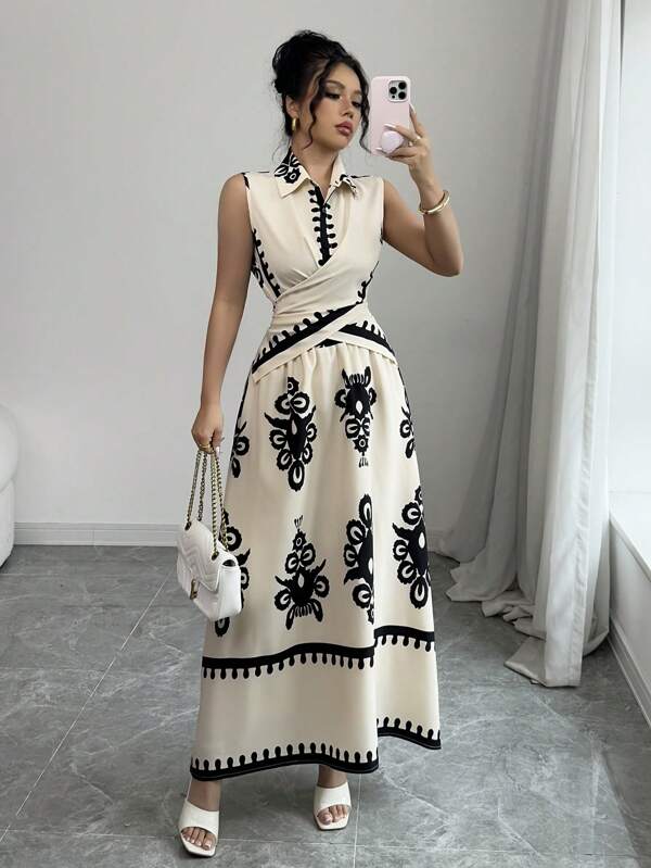 Chiquease 女士优雅度假交叉裹身上衣和裙子 2 件套