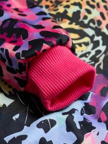 SHEIN 女童豹纹圆领长袖卫衣，舒适宽松休闲套头衫，时尚可爱，适合秋冬季家庭穿着 - 彩色 - 查看 4