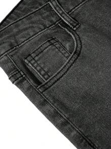 SHEIN 青少年男孩休闲时尚黑色舒适弹力紧身牛仔裤，适合日常穿着和返校服装 - 黑色 - 查看 5