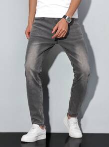 Manfinity Homme Men's Classic Straight Fit Pockets Casual Versatile Jeans - Grey - View 4