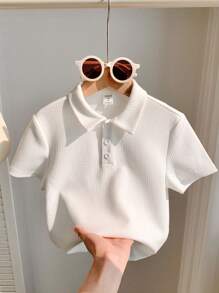 SHEIN Babyboy 可爱百搭白色针织翻领 Polo 衫，夏季 - 彩色 - 查看 2